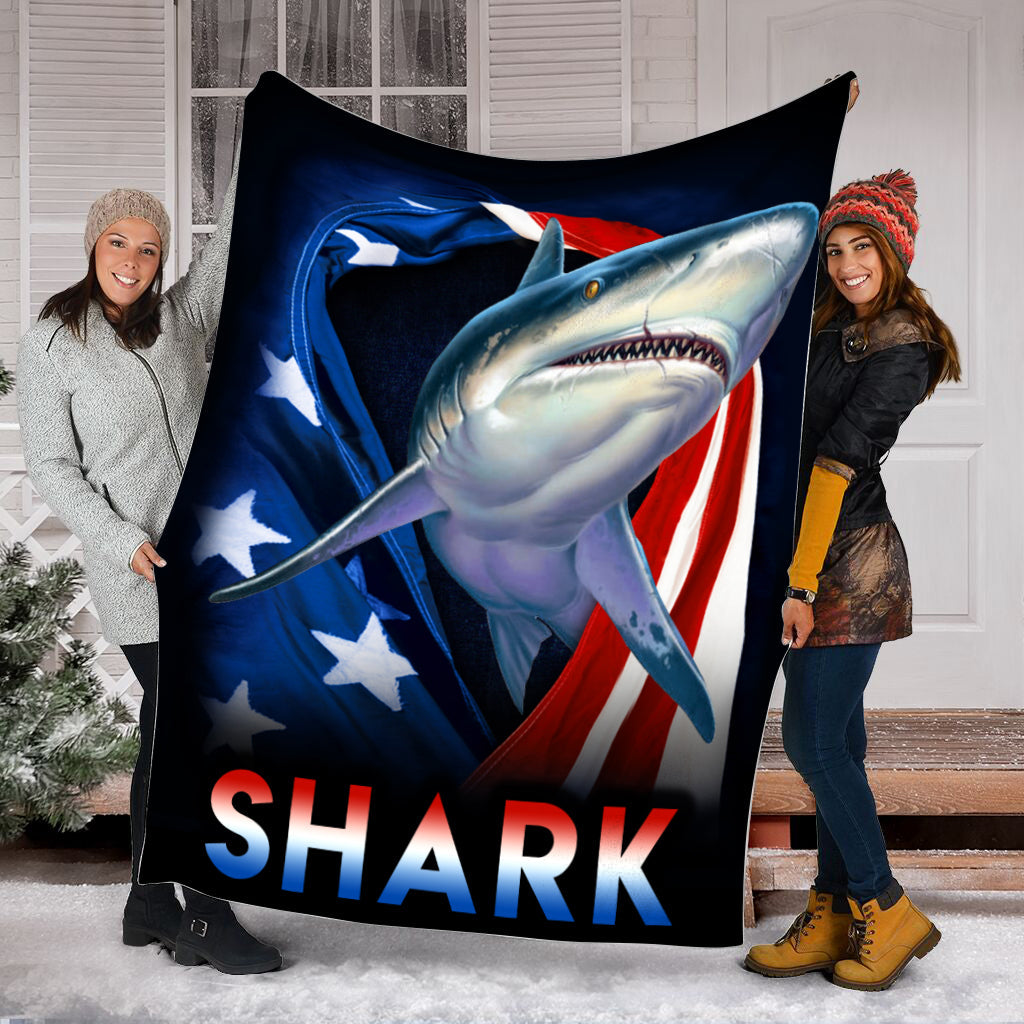 Shark Flag Usa Fleece Throw Blanket – Blankets For The Bed – Soft Lightweight Blanket