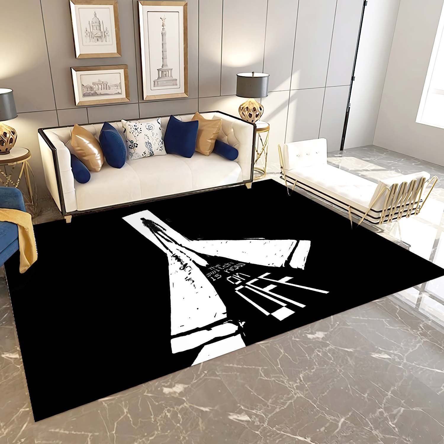 Off-White Logo Inspired Area Rug, Hypebeast Living Room Bedroom Carpet, Fashion Brand Floor Mat Home Decor