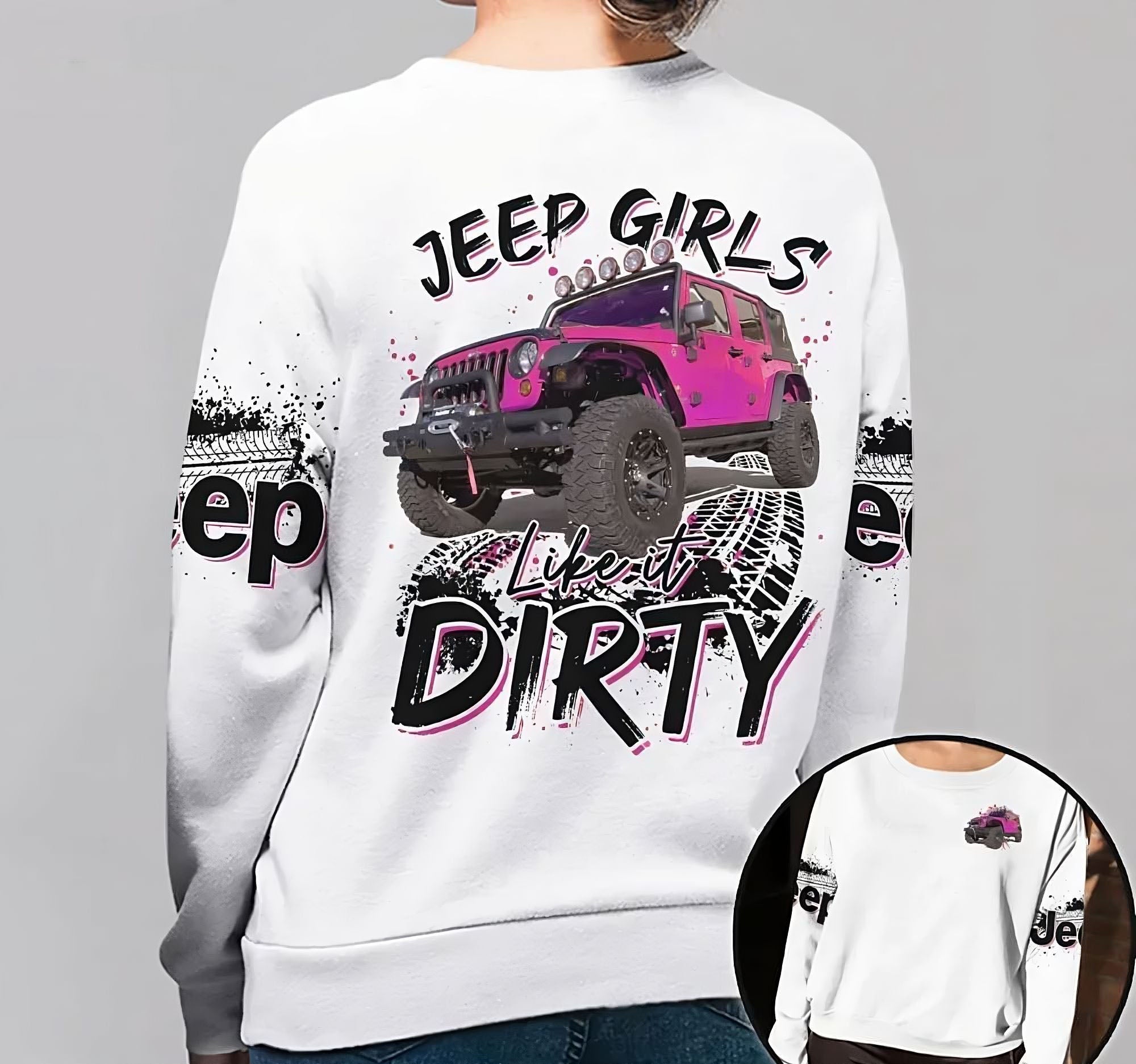 Jeep Girls Like It Dirty Pink Jeep All Over Print Sweatshirt