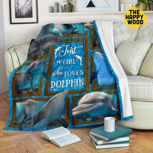 Dolphin 3D Frames Wood Just A Girl Who Loves Premium Blanket