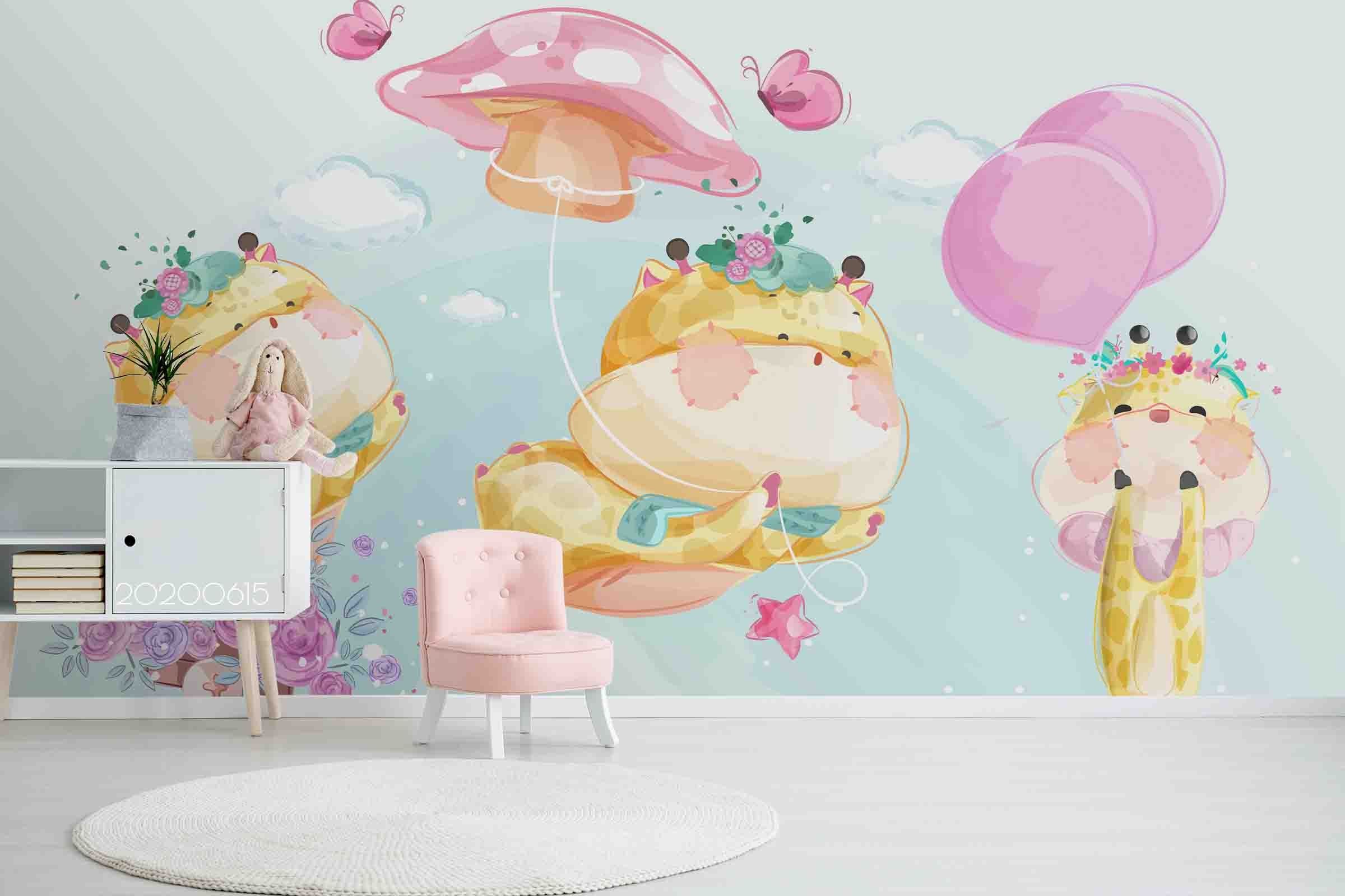 3D Cute Cartoon Mushroom Animal Flower Wall Mural Wallpaper A025 Lqh