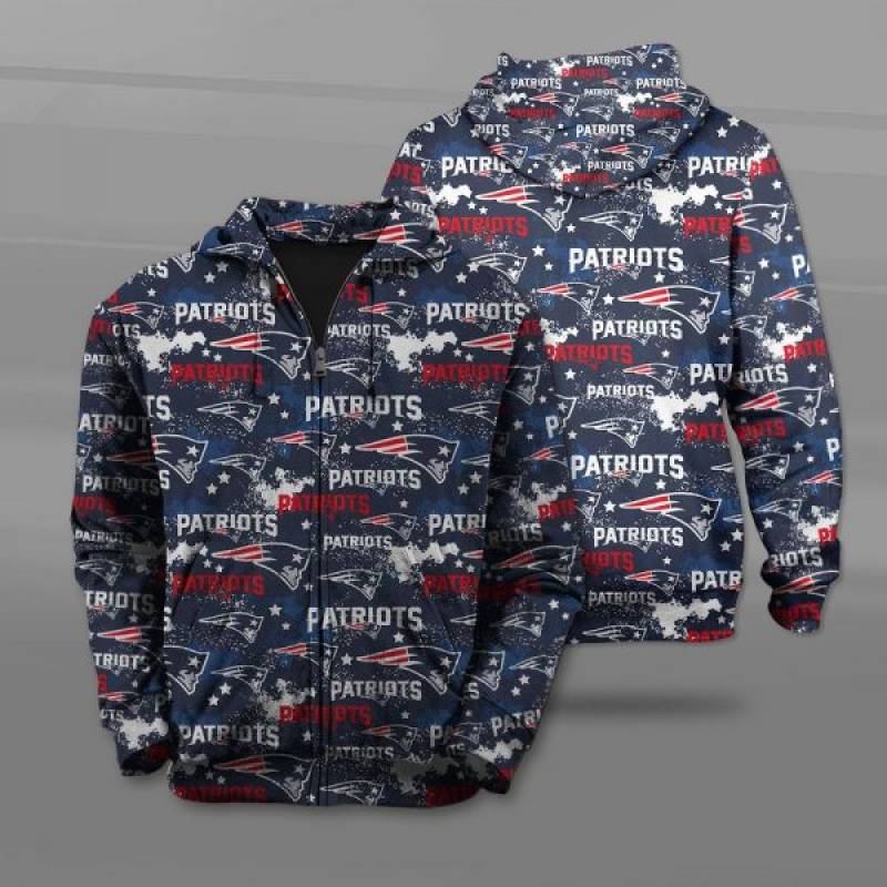 Men / Women New England Patriots All Over Print 3D Zipper Hoodie, New England Patriots All Over Print Logo Patriots Zipper Hoodie