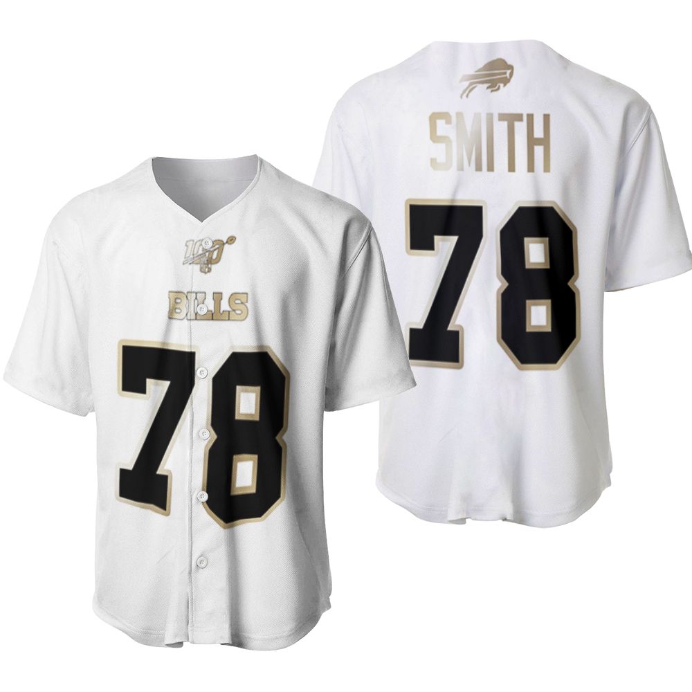 Buffalo Bills Bruce Smith #78 NFL White 100th Season Golden Brandedition Jersey Style Gift For Bills Fans Baseball Jersey