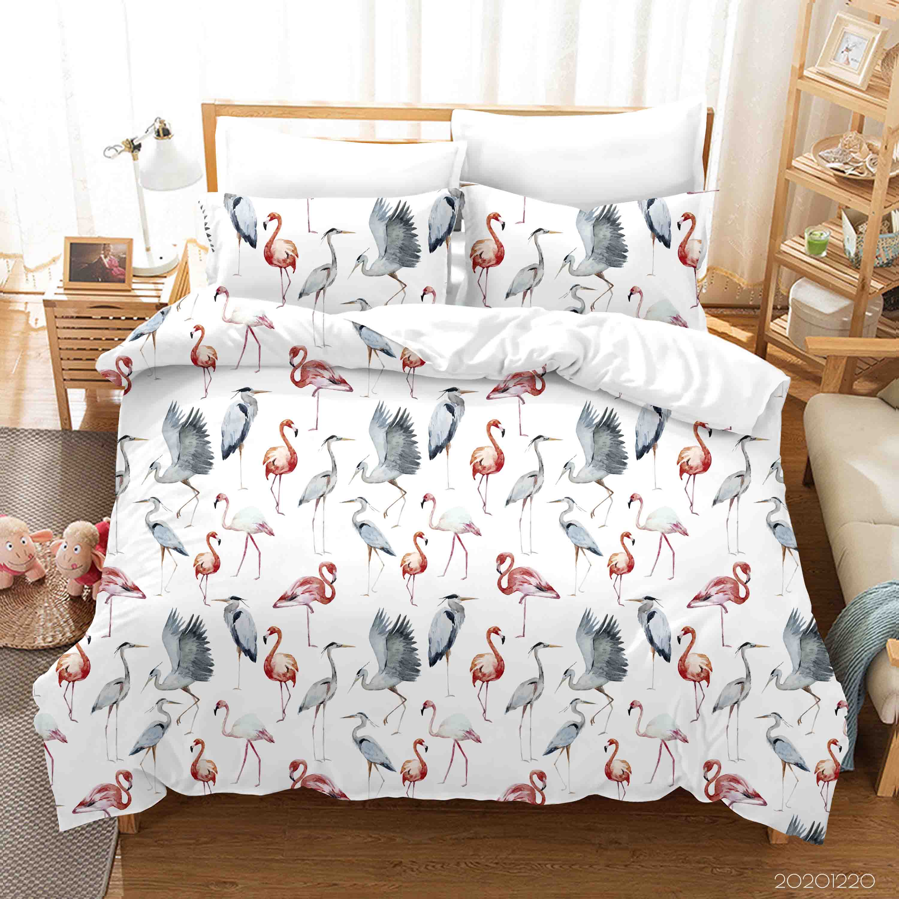 3D Hand Drawn Animal Crane Flamingo Quilt Cover Set Bedding Set Duvet Cover Pillowcases 68