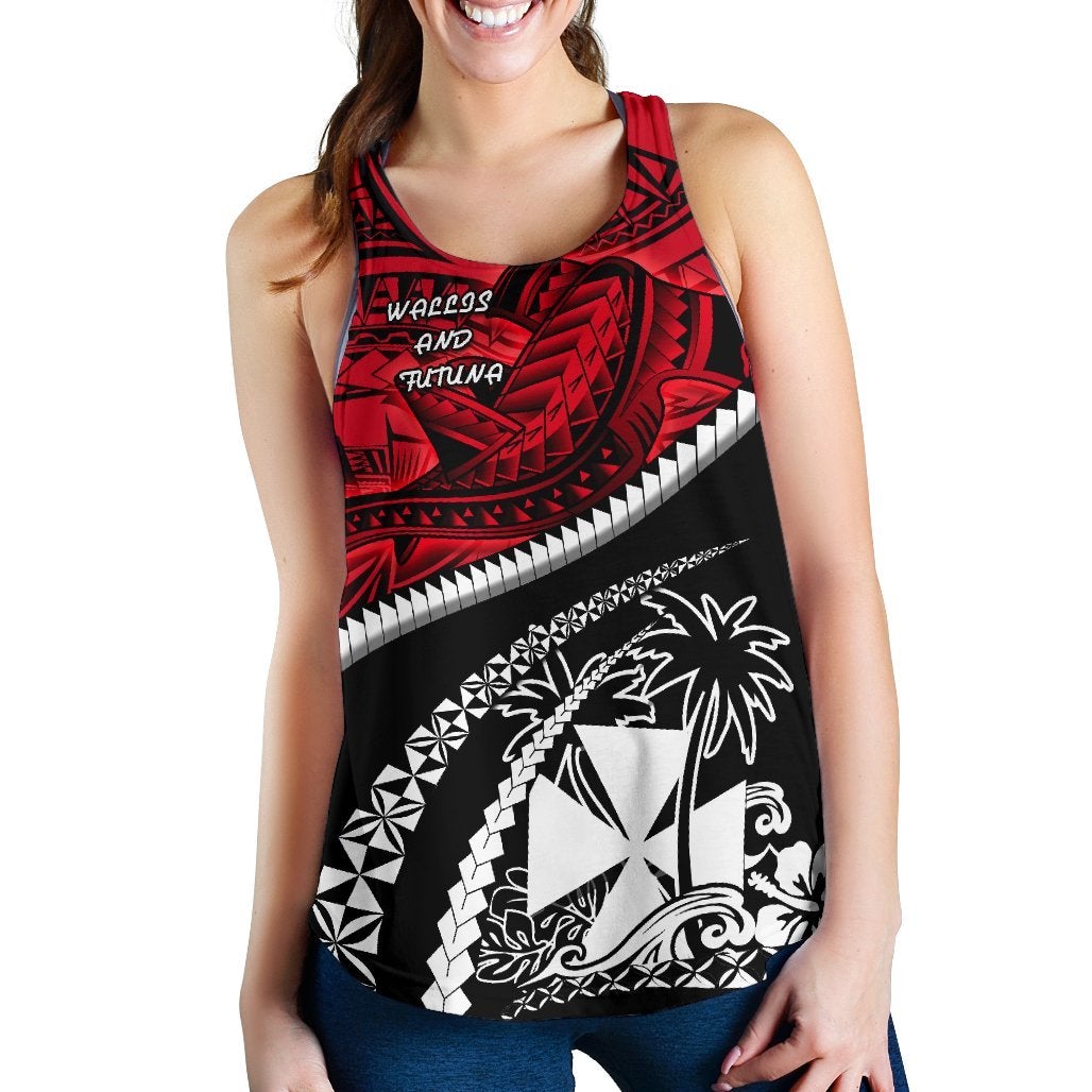 Wallis And Futuna Tapa Women’S Racerback Tank Polynesian Shark Tattoo