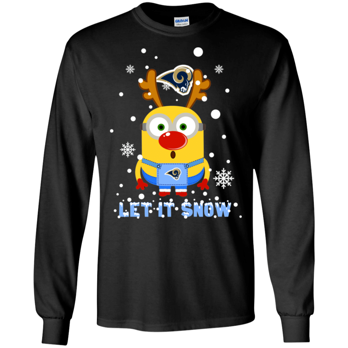 Find Minion Los Angeles Rams Ugly Christmas Sweaters Let It Snow LS Cotton T-Shirt