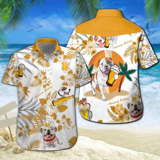 American Bulldog  Beer Hawaiian Shirt Summer Button Up For Men, Women, Couple