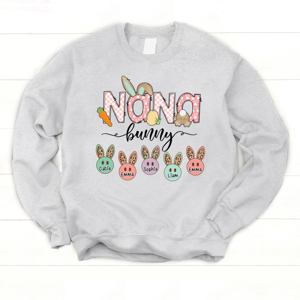 Personalized Nana Bunny And Grandkids Cute Easter Sweatshirt