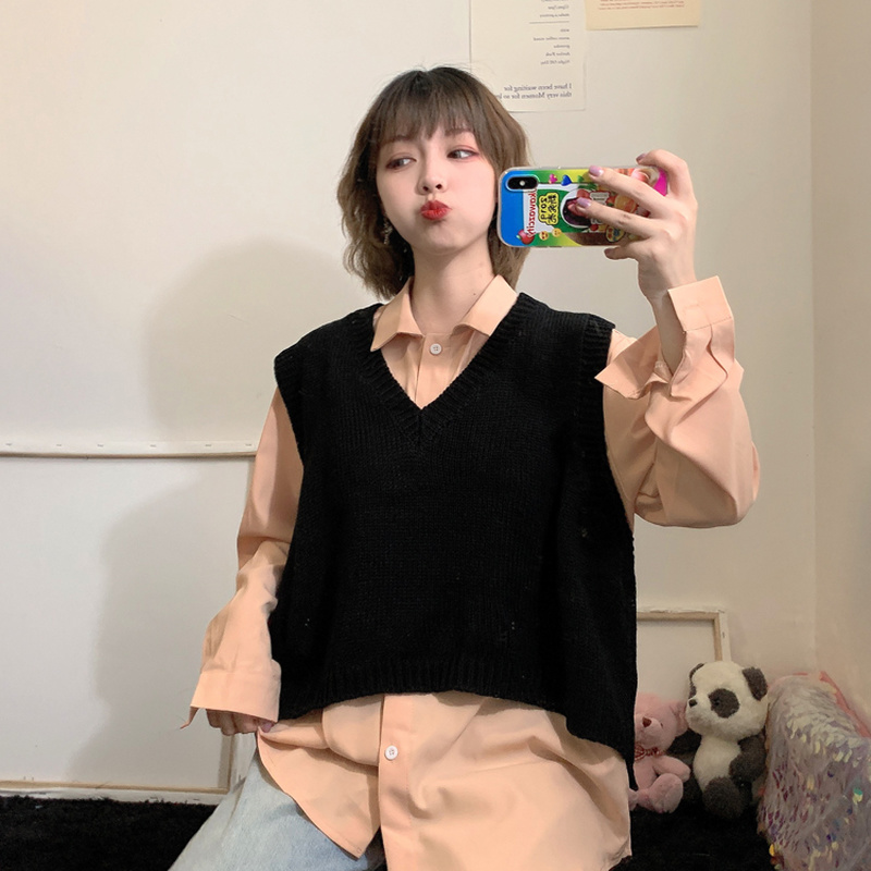 Women Short Sweater Vests Solid Basic Simple All-match Loose Teenagers Knitwear Leisure Daily Hipster Ulzzang Soft Jumpers Chic alx