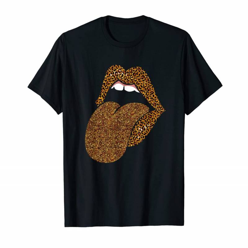 Womens Lips Leopard Print Cheetah Tongue Animal Print Trendy T-shirt