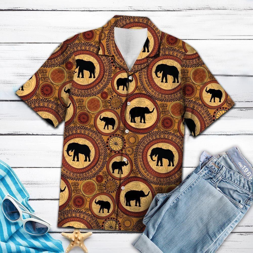 Elephant African Pattern Brown Aloha Hawaii Shirts For Men Women Ha95572