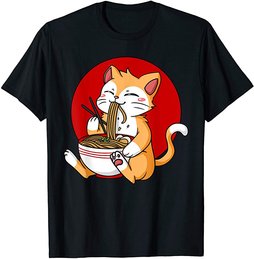 Ramen Cat Bowl Foodie Japanese Noodles Anime Kitten Gift T-Shirt