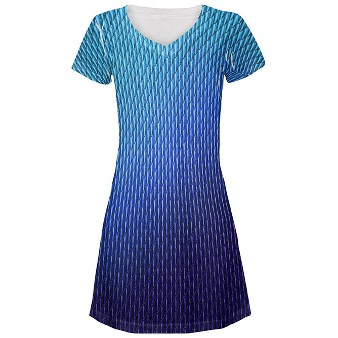 Halloween Blue Ice Dragon Scales Costume All Over Juniors Beach Cover-Up Dress