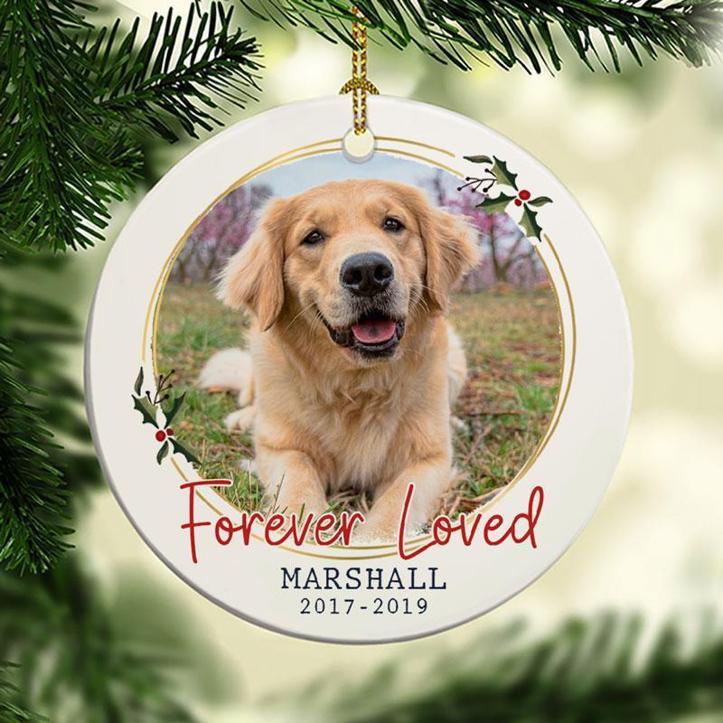 Forever Loved Personalized Memorial Custom Photo Circle Ornament Gift For Dog Cat Pet Lovers Porcelain Ceramic Home Decorations Ornament Pendant Christmas Tree