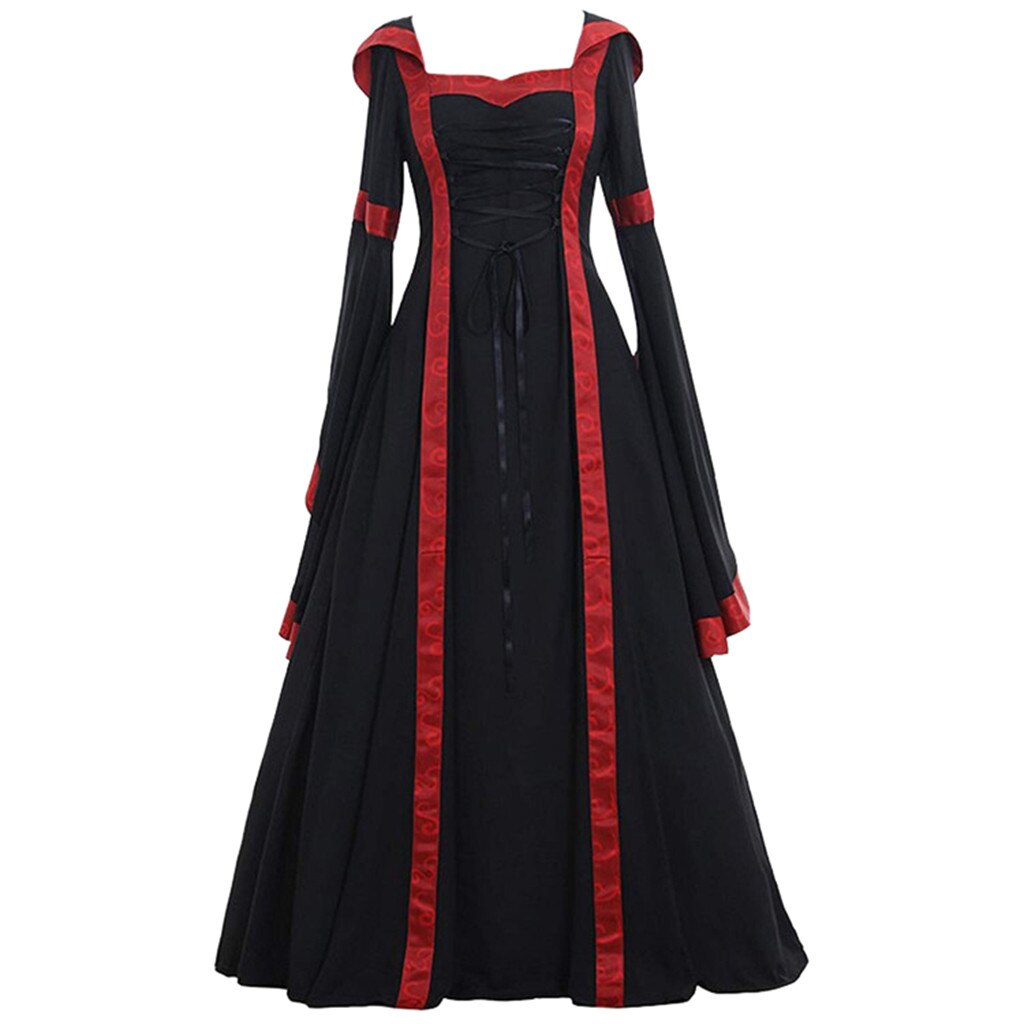 Autumn Winter Women’s Vintage Medieval Floor Length Renaissance Gothic Cosplay Dress Lady Casual Mujer Vestidos платья y2k D923# alx