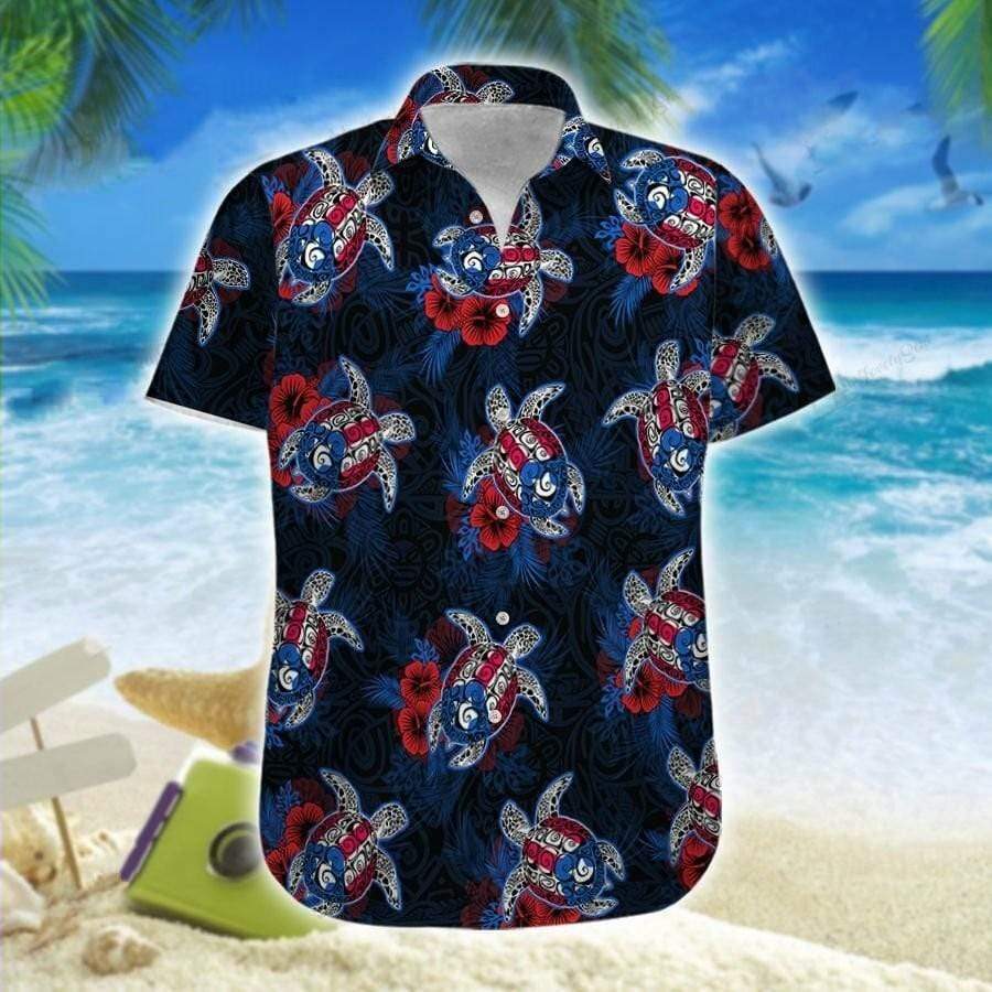 Hawaii Aloha Shirt Made In Puerto Rico Turtle Hibiscus Ha83325