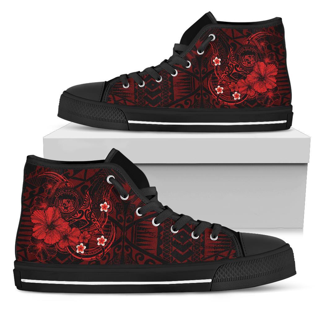 Polynesian Hawaii High Top Shoes – Humpback Whale with Hibiscus (Red) – BN15