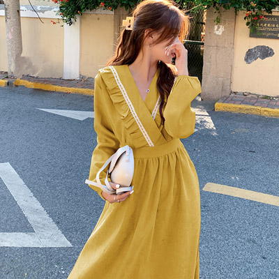 Autumn Women Dresses 2022 Winter Loose Plus Size 4XL Lady Vestido French Style Patchwork Ruffle Female Robe Casual Dress KE2987 alx