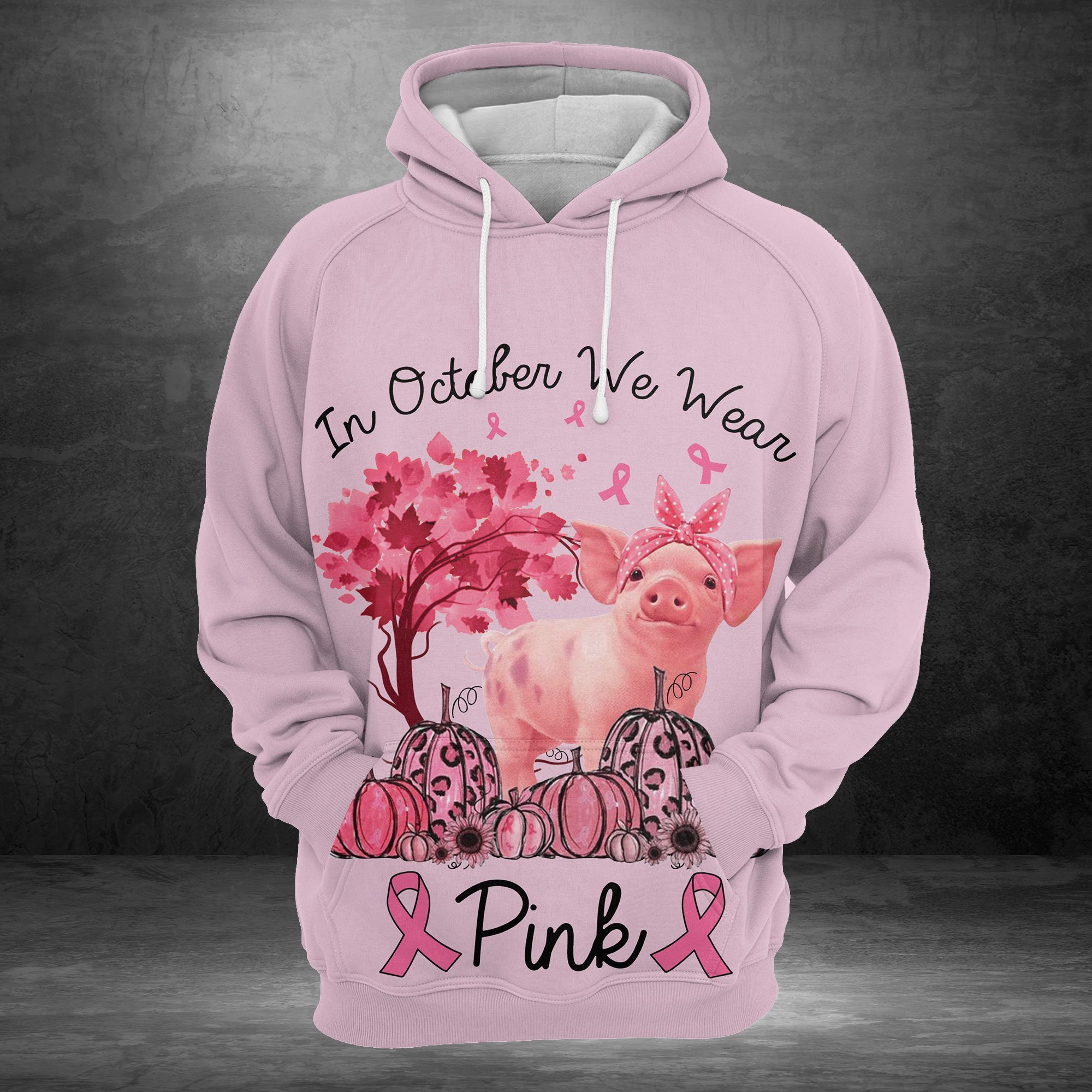 In October We Wear Pink Breast Cancer Awareness G5831 – All Over Print Unisex Hoodie Unisex Womens & Mens, Couples Matching, Friends, Funny Family Ugly Christmas Holiday Sweater Gifts (Plus Size Available)