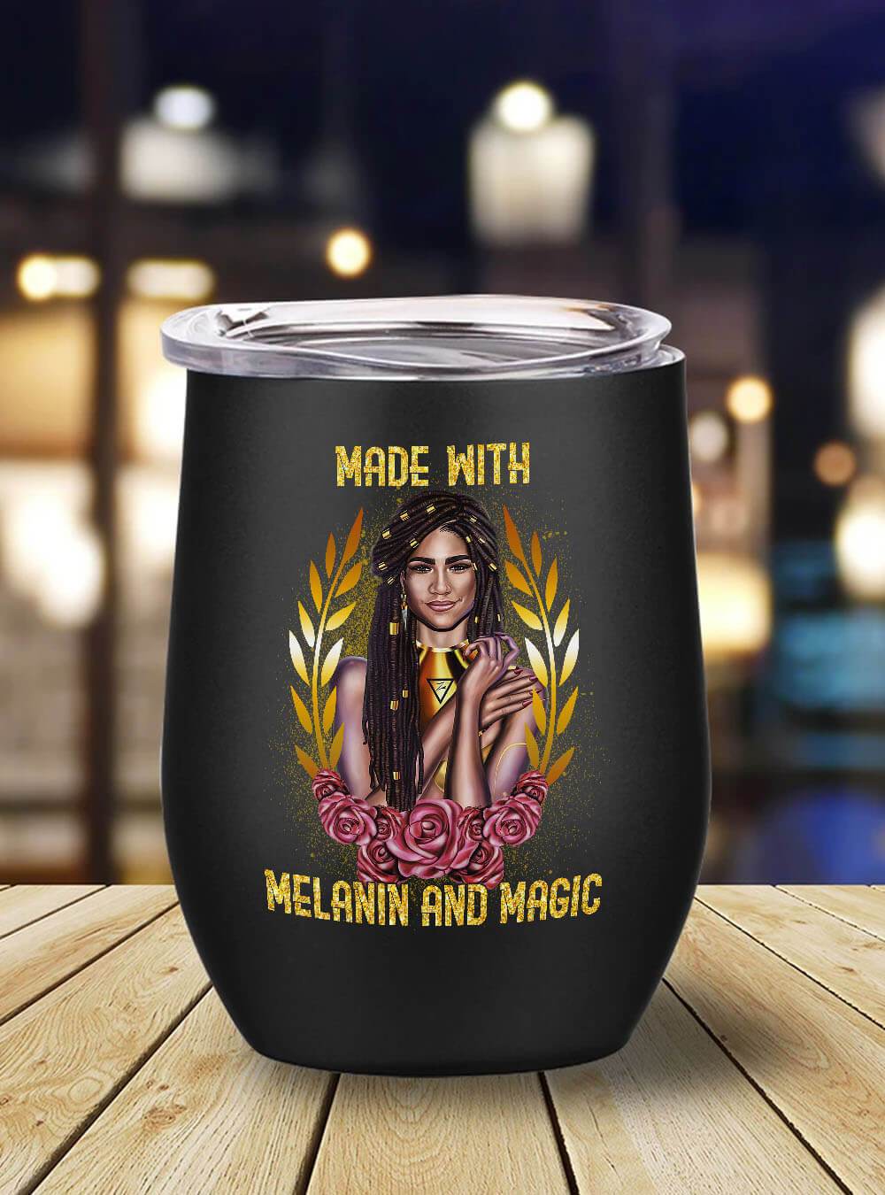 African American Tumbler Made With Melanin And Magic Afro Girl Stainless Steel Wine Tumbler Mug Black History Gifts BPS1850