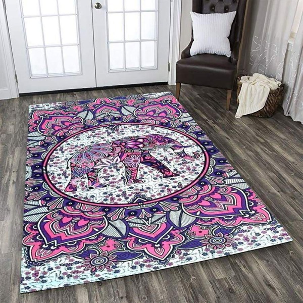 Pink Mandala Elephant Rectangle Rug 26