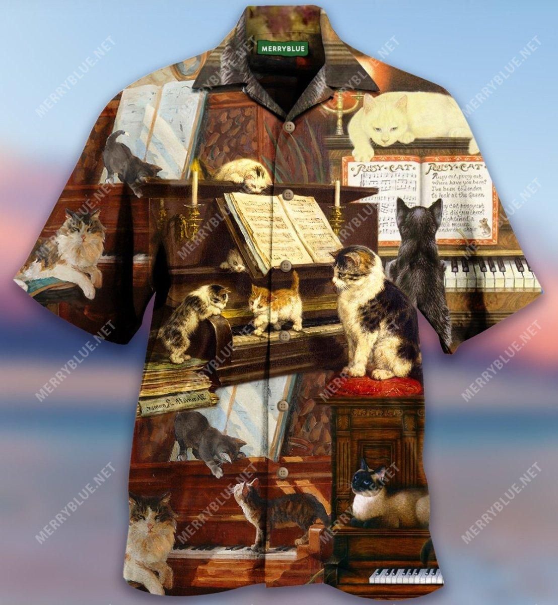 There’S No Life Without A Piano And A Cat Aloha Hawaiian Shirt Colorful Short Sleeve Summer Beach Casual Shirt For Men And Women