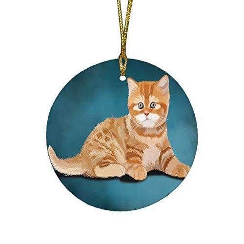 British Orange Kitten Cat Round Christmas Ornament