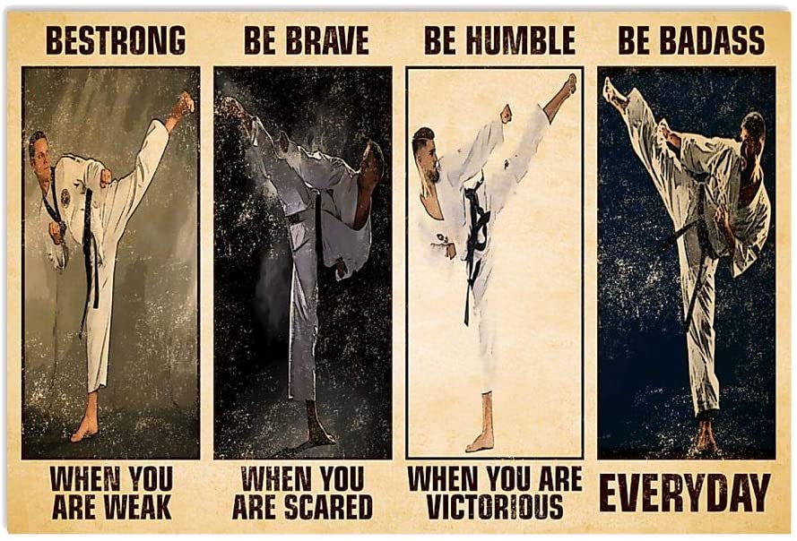 Vintage Man Taekwondo Be Strong Be Brave When You Are Scared Poster Art Print      Home Decor Gift For Men Women Family Friend On Birthday Xmas