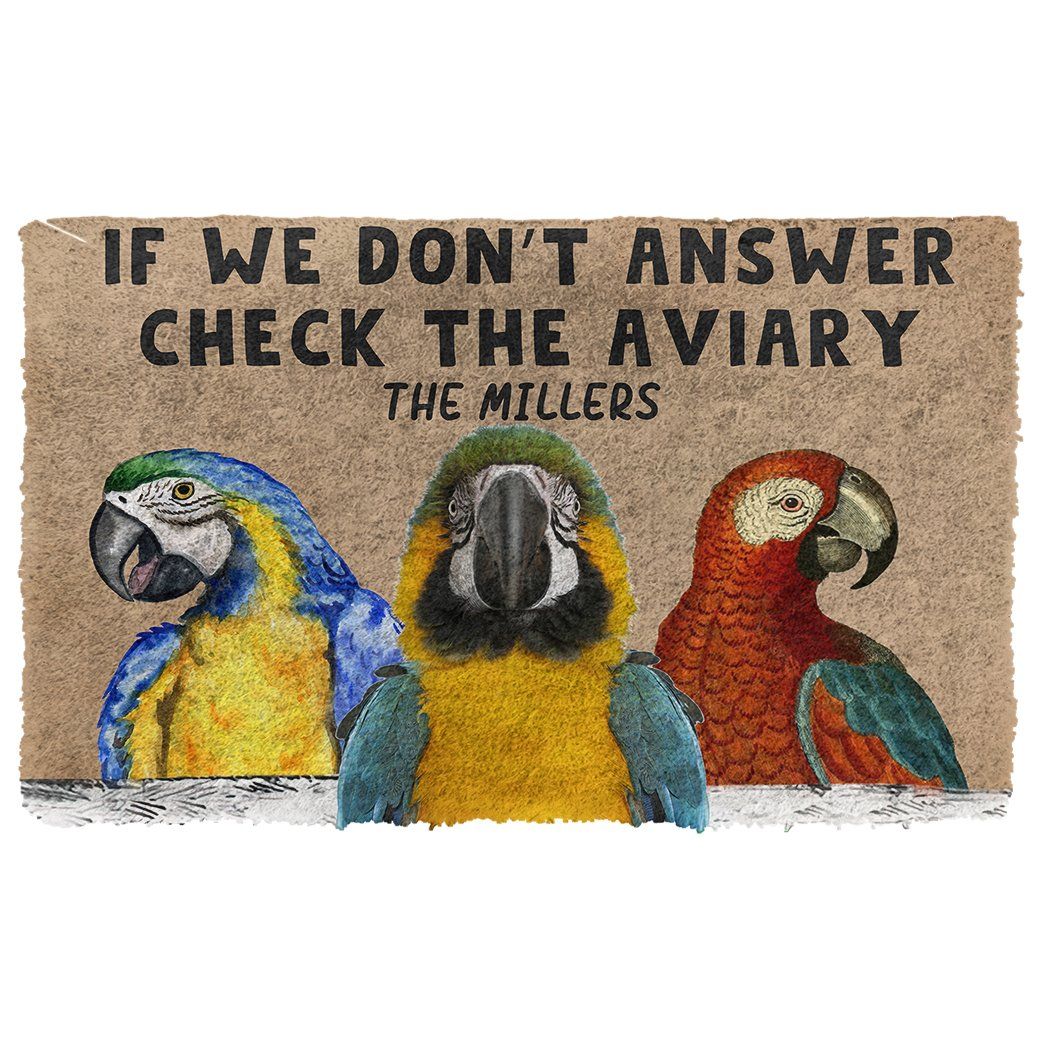 3D Check The Parrot Aviary Custom Name Doormat