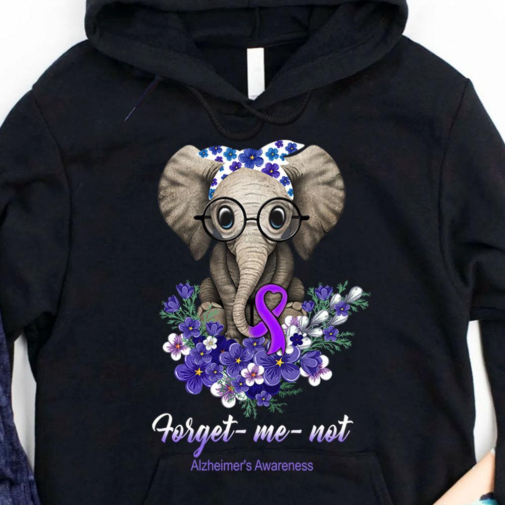 Forget Me Not With Elephant Flower, Alzheimer’S Hoodie, Shirt