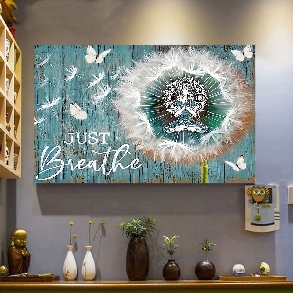 Flower dandelion butterflies animals a woman just breathe  Home Living Room Wall Decor Vertical Poster Canvas G95