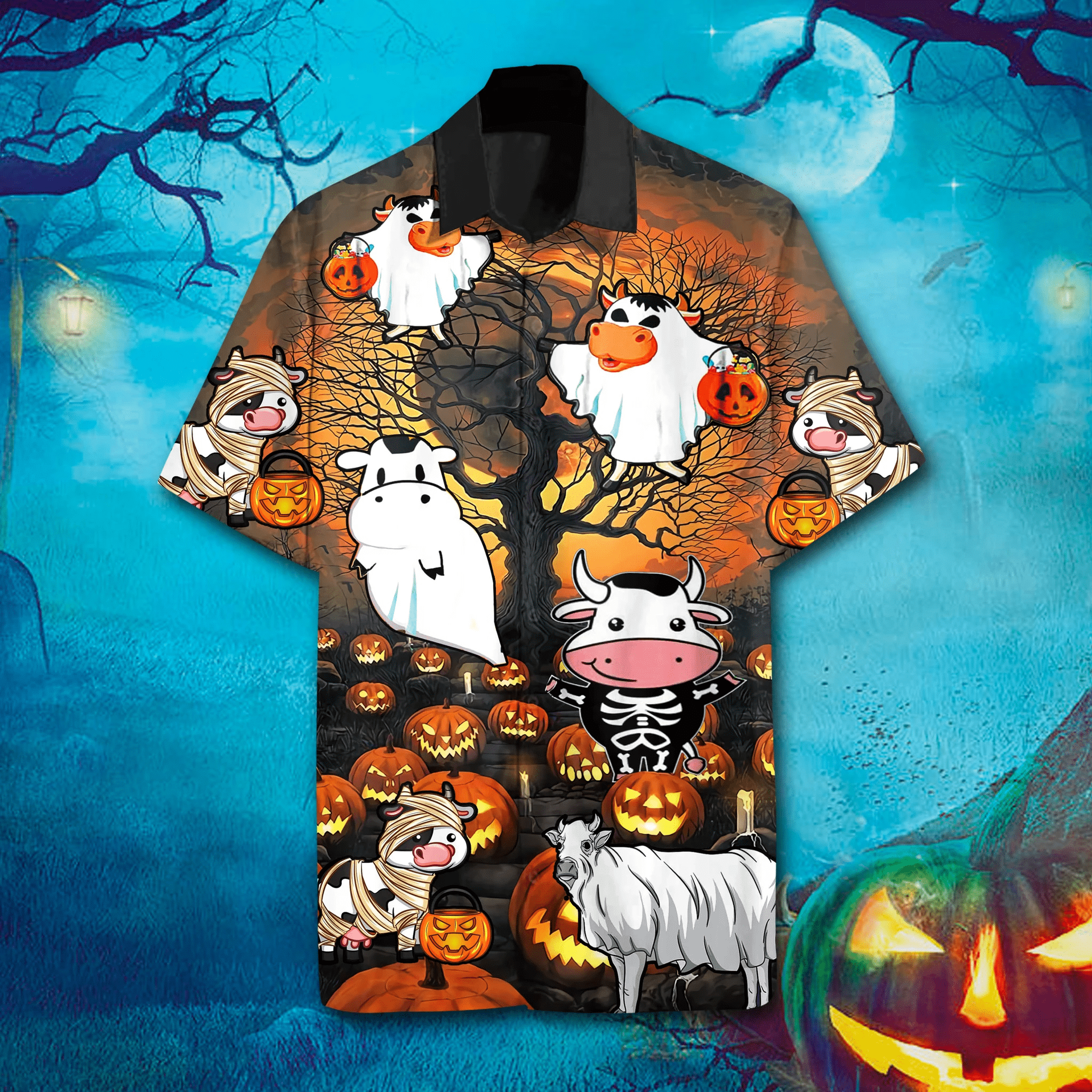 Hawaii Aloha Shirts Cow Halloween Ha84692