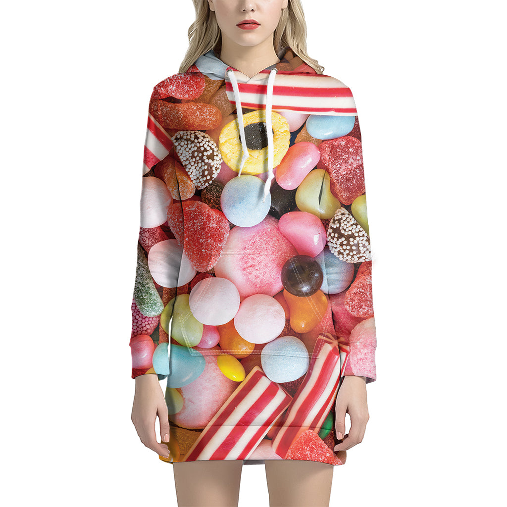 Colorful Candy And Jelly Print Women’S Pullover Hoodie Dress