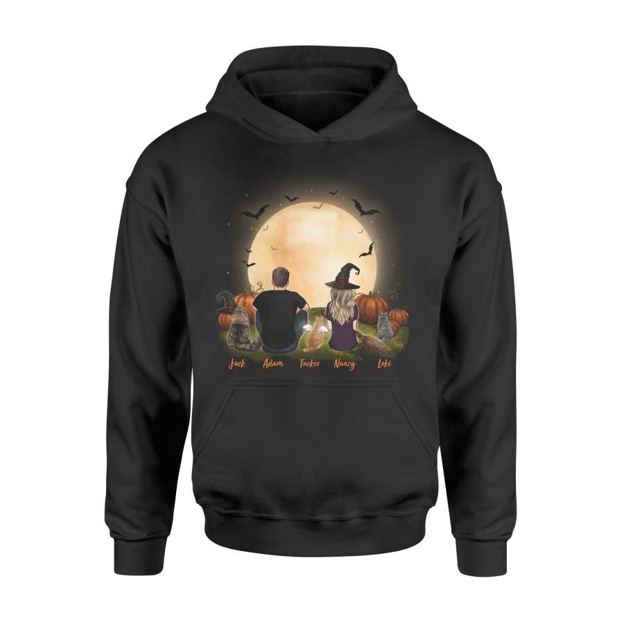 [ FRONT SIDE ] Personalized custom cat & couple hoodie Halloween gift for cat mom dad lover owner – 2402