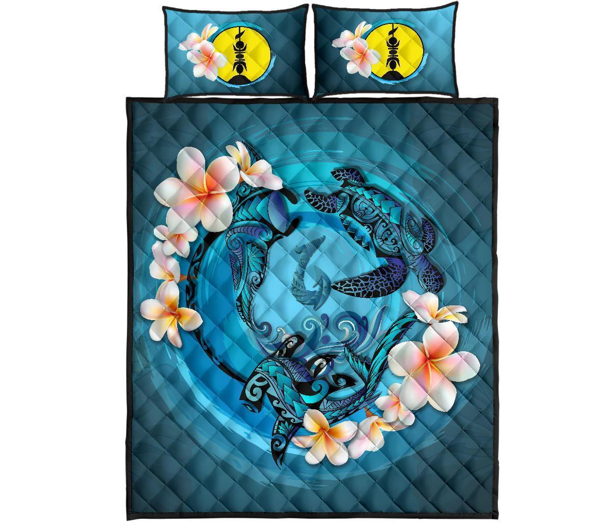 New Caledonia Polynesian Quilt Bed Set – Blue Plumeria Animal Tattoo A24