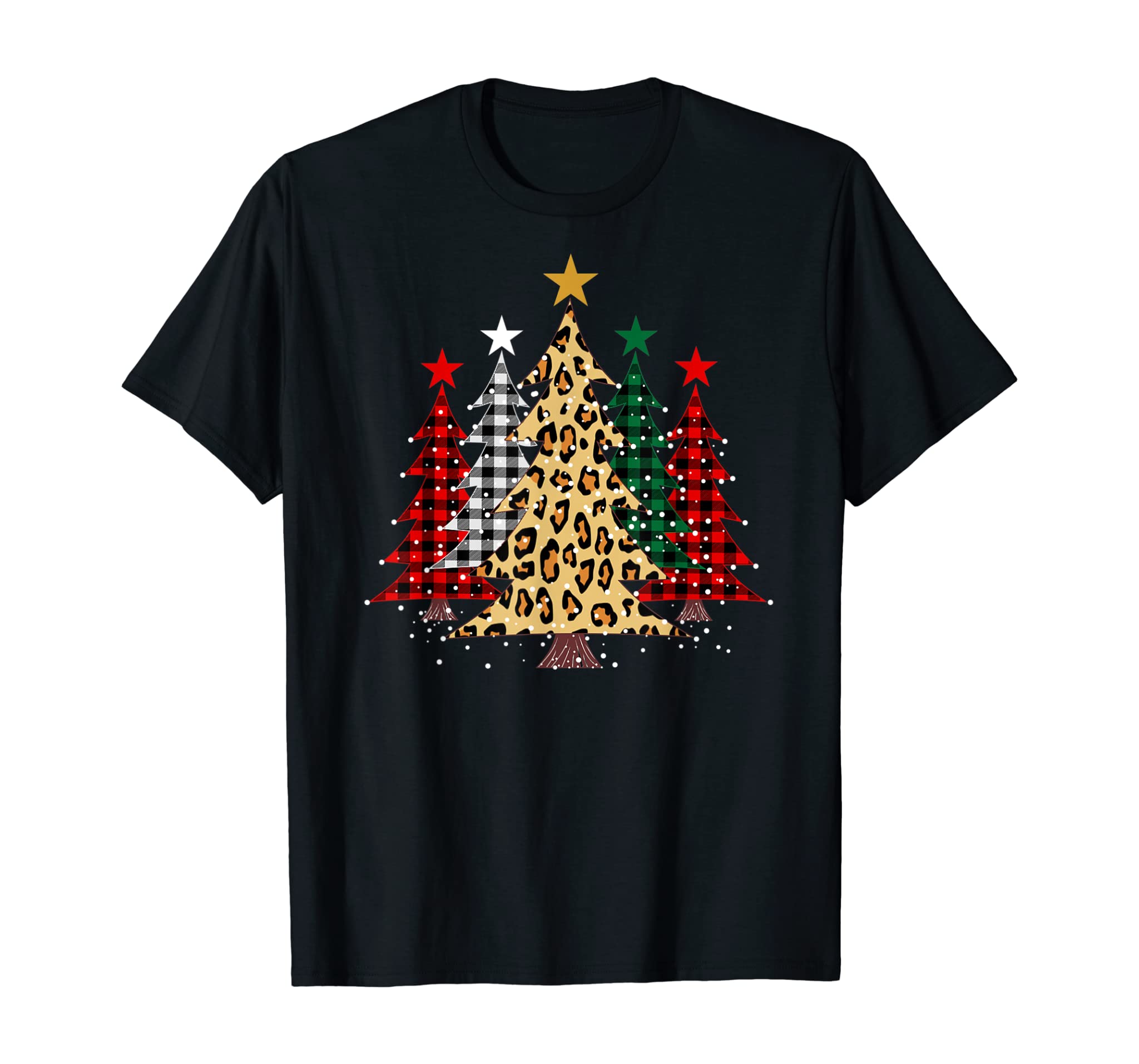 Merry Christmas Trees with Buffalo Plaid & Leopard Design T-Shirt