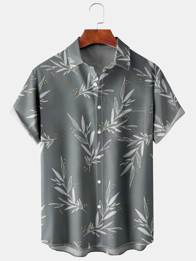 Vintage Tropical Plant Print Short Sleeve Hawaii Shirt Ha70070