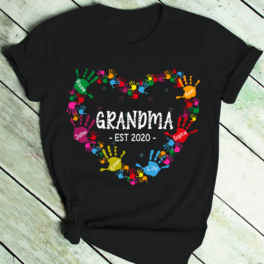 Grandma Est Heart Colorful Hands T-Shirt