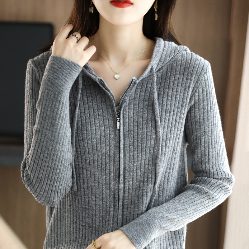 Autumn And Winter Hooded Knitted Cardigan Sweater Women’s Sweater Loose Casual Solid Color Joker Wool Bottoming Hoodie alx