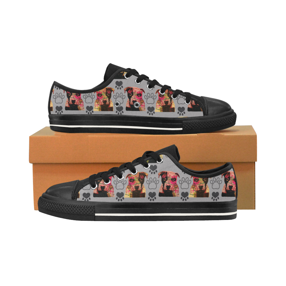 Pit Bull Pop Art Pattern No.1 Black Men’s Classic Canvas Shoes/Large Size