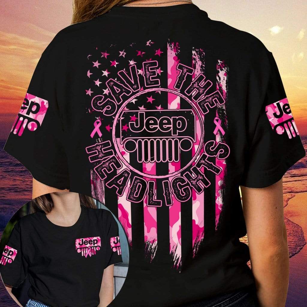 Save The Headlights Breast Cancer Jeep Girl Unisex 3D T-Shirt