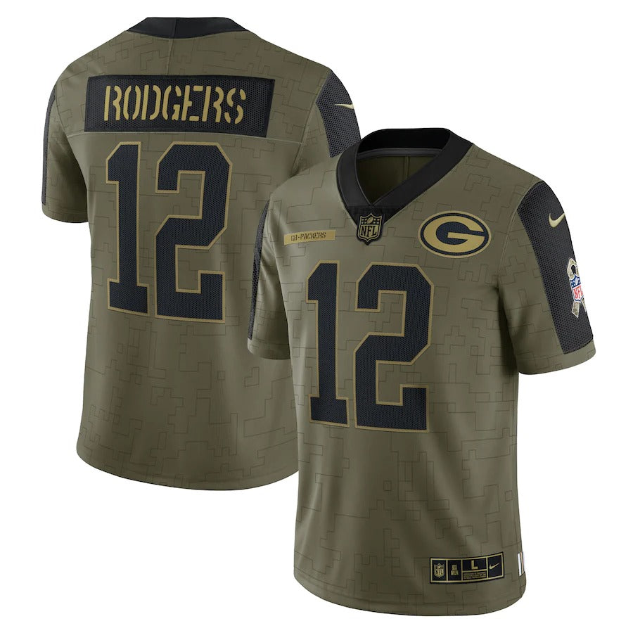 Men’S Green Bay Packers Aaron Rodgers Nike Olive 2021 Salute To Service Limited Player Jersey