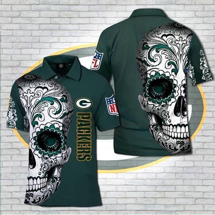 Green Bay Packers Nlf Sugar Skull 3D Polo Shirt, Jersey