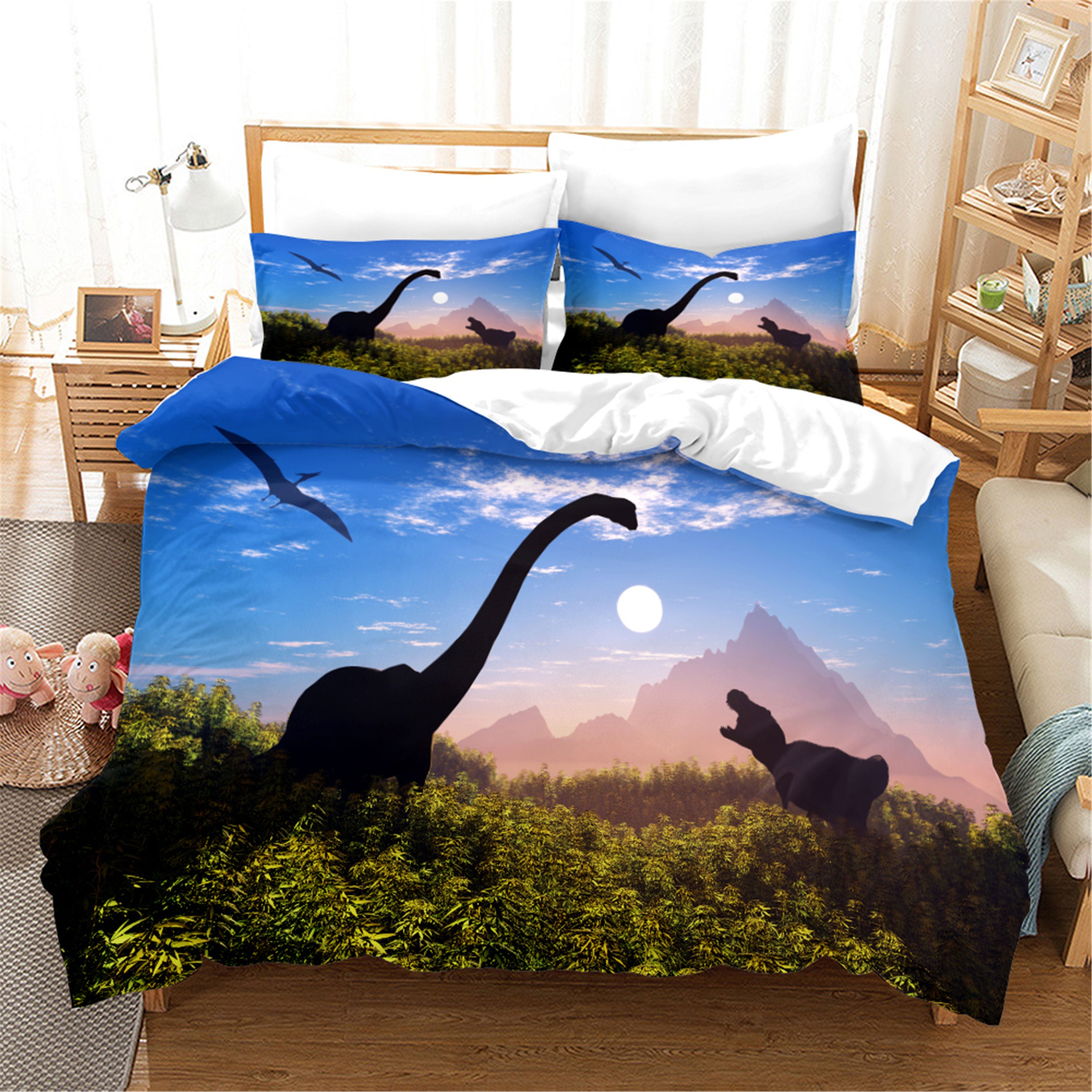 3D Dinosaur Jurassic Park Quilt Cover Set Bedding Set Duvet Cover Pillowcases 120