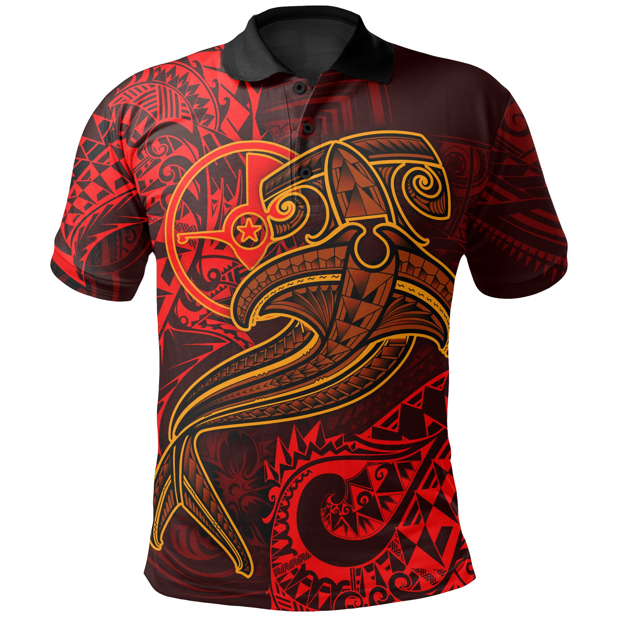 Yap Polo Shirt  – Red Shark Polynesian Tattoo – BN18