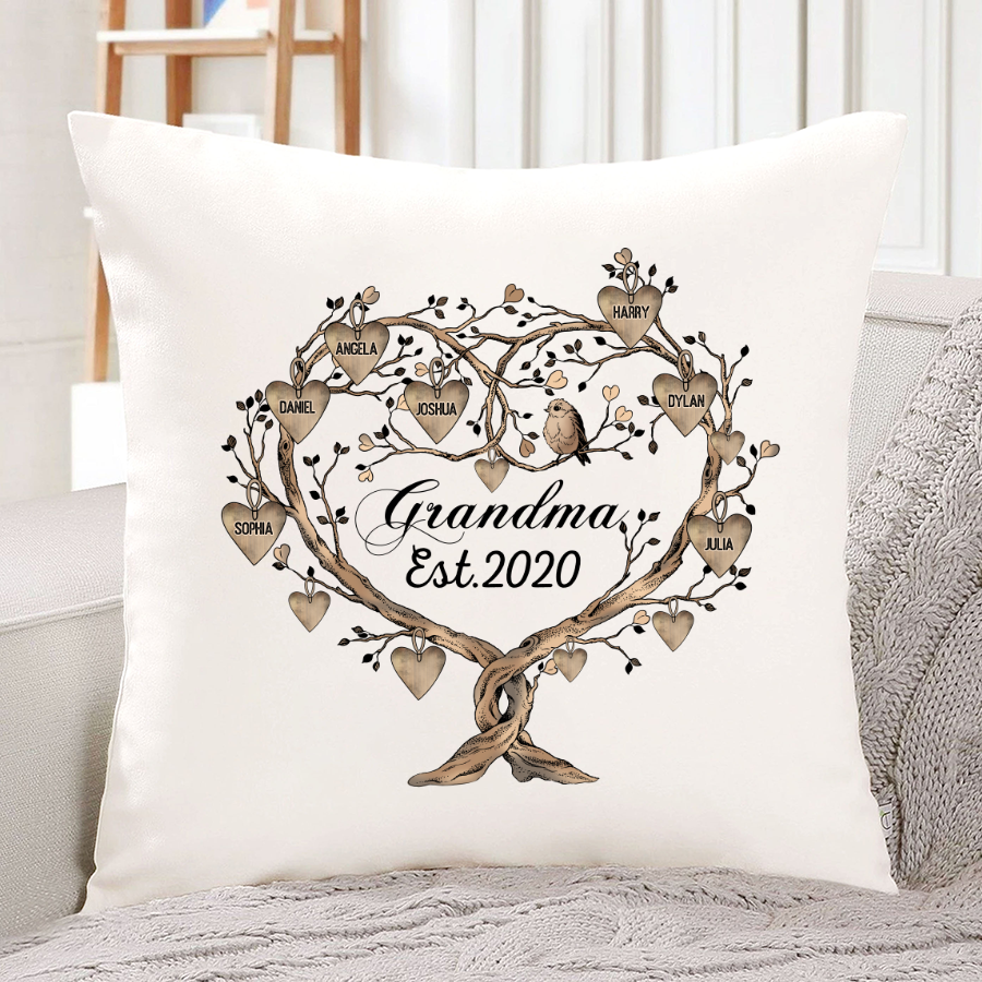 Grandma Tree Heart Kid Names Pillow