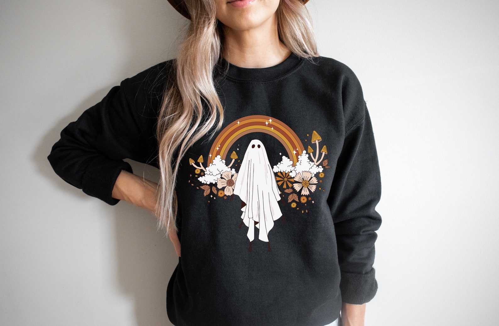 Floral Ghost Sweatshirt 2D Crewneck Sweatshirt All Over Print Sweatshirt For Women Sweatshirt For Men