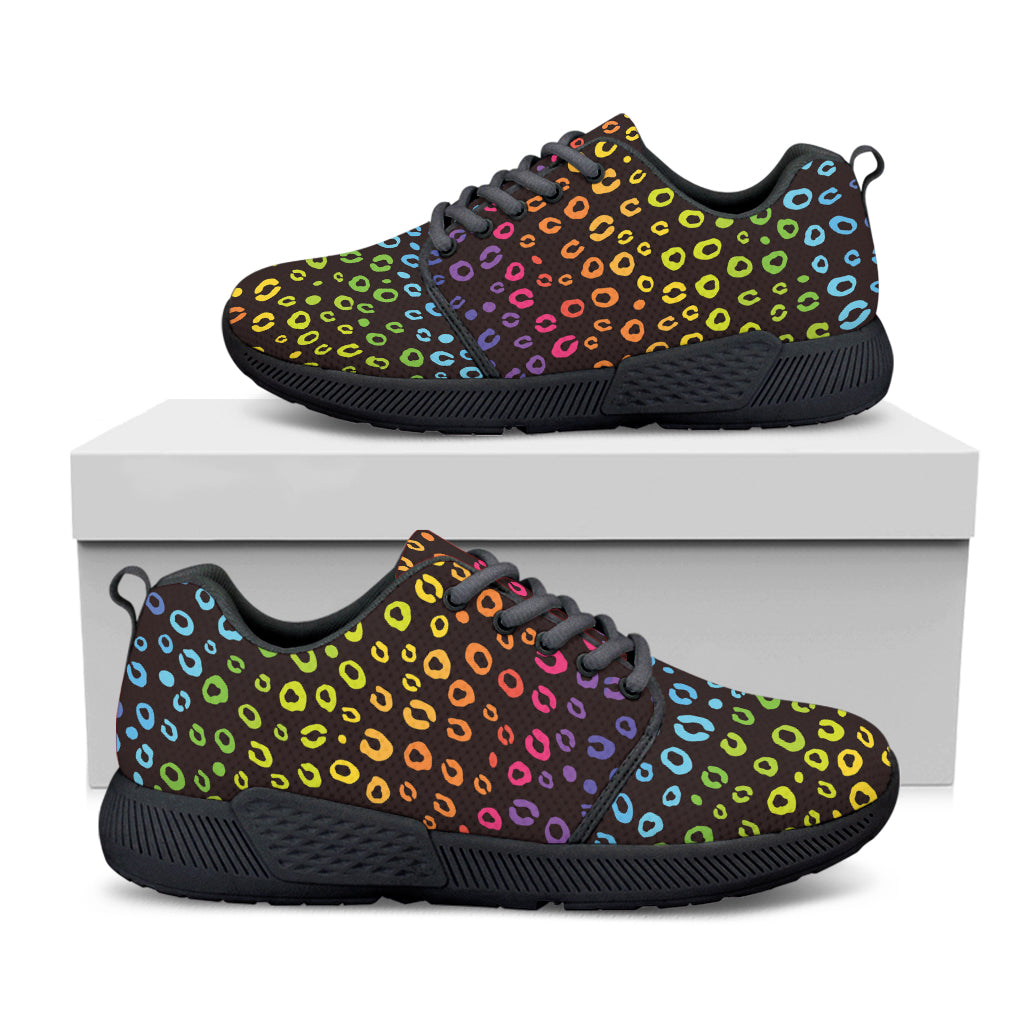 Rainbow Leopard Pattern Print Black Athletic Shoes