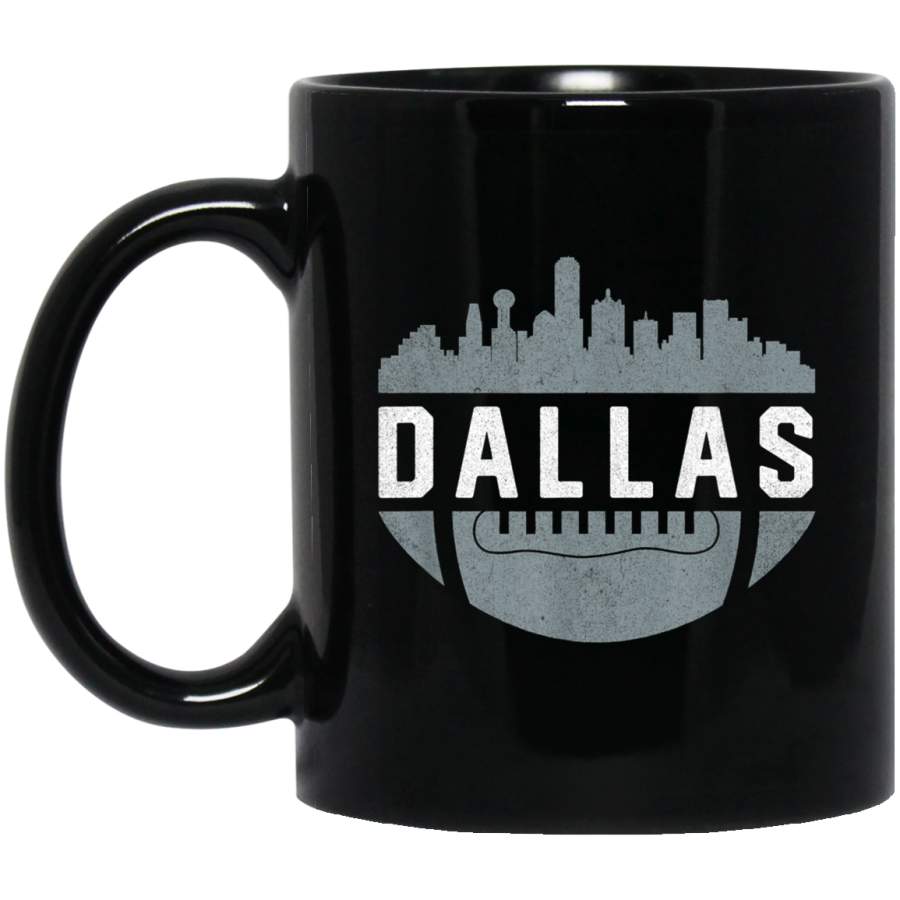 Vintage Downtown Dallas Texas Skyline Football Black Mug