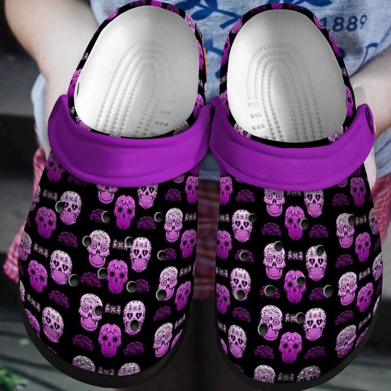 Skull Personalized Clog, Custom Name, Text, Color, Number Fashion Style For Women, Men, Kid, Print 3D Purple Sugar Skull V1